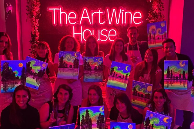 Paint a neon fluorescent picture while drinking unlimited wine - Why the fluorescent paint matters